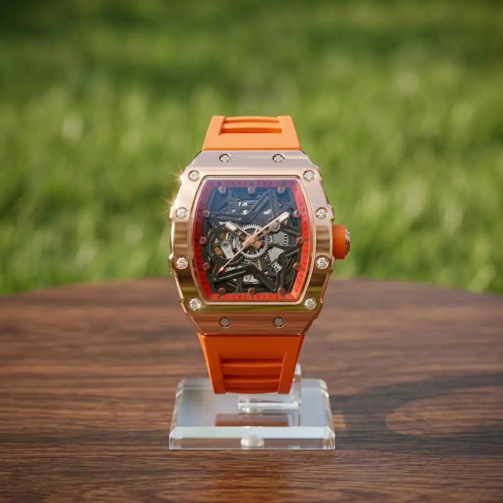 skeleton dial sports watch