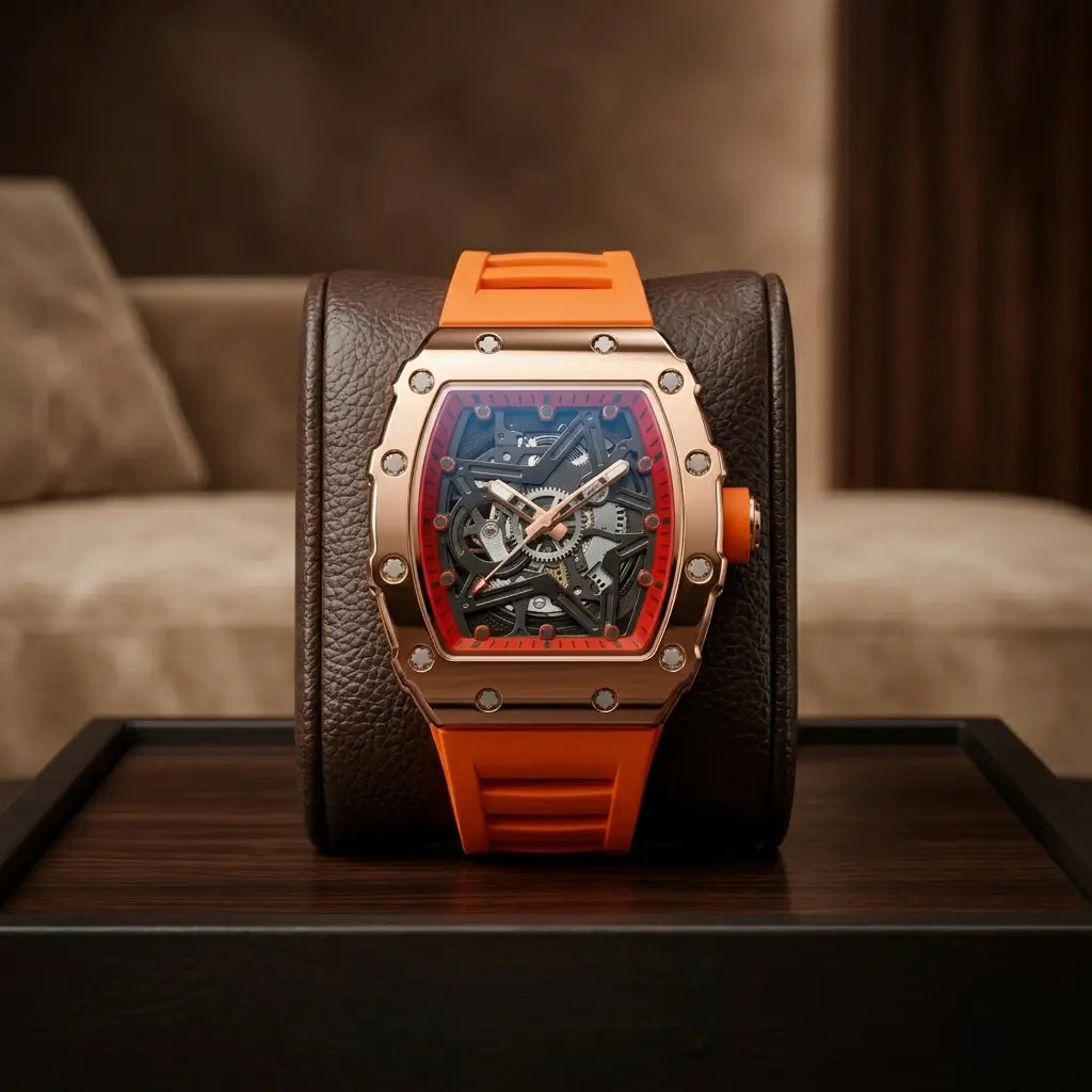 skeleton dial sports watch