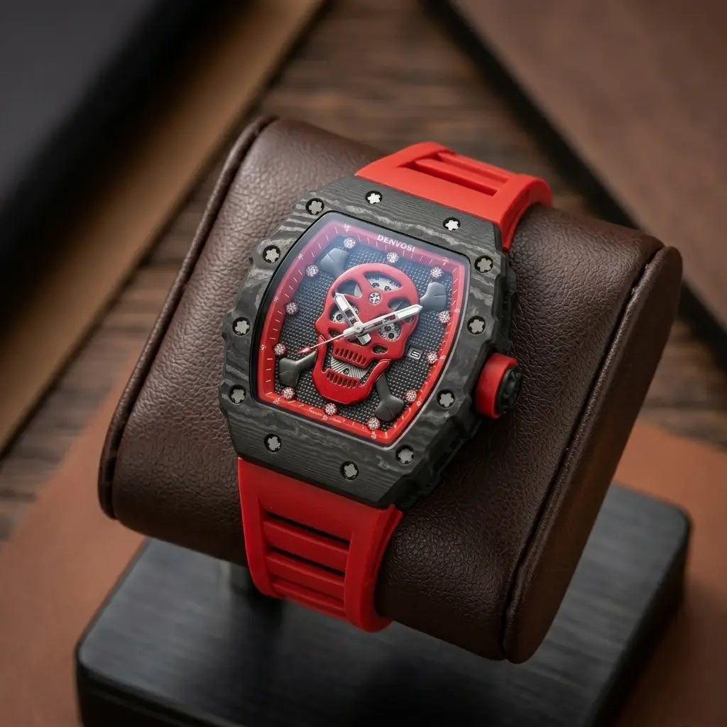 skeleton tonneau-shaped sports watch