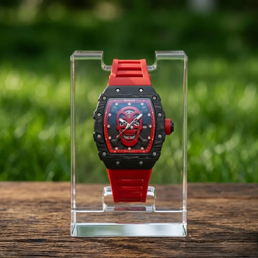 skeleton tonneau-shaped sports watch